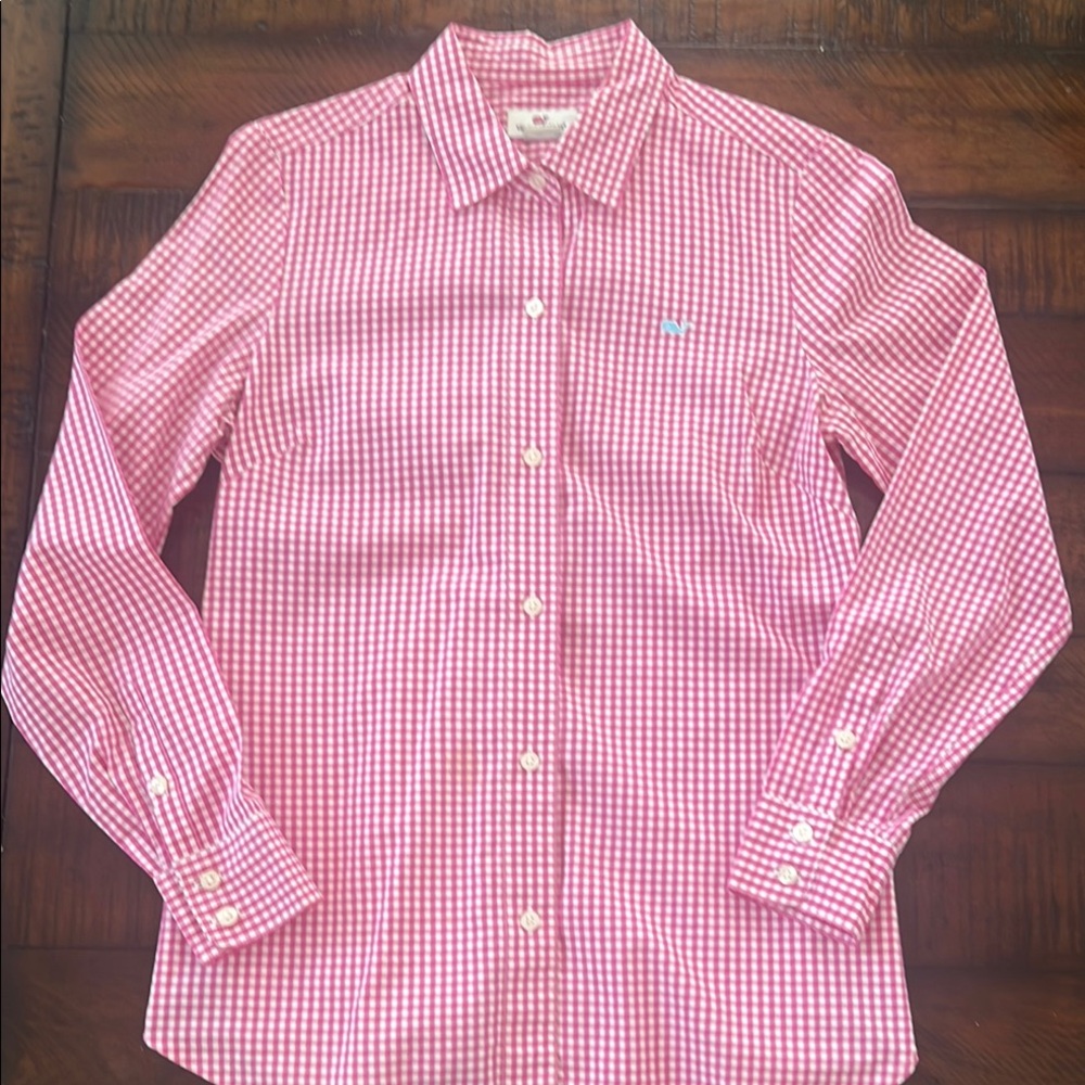 Vineyard Vines Pink Gingham Long Sleeve Shirt 🐳